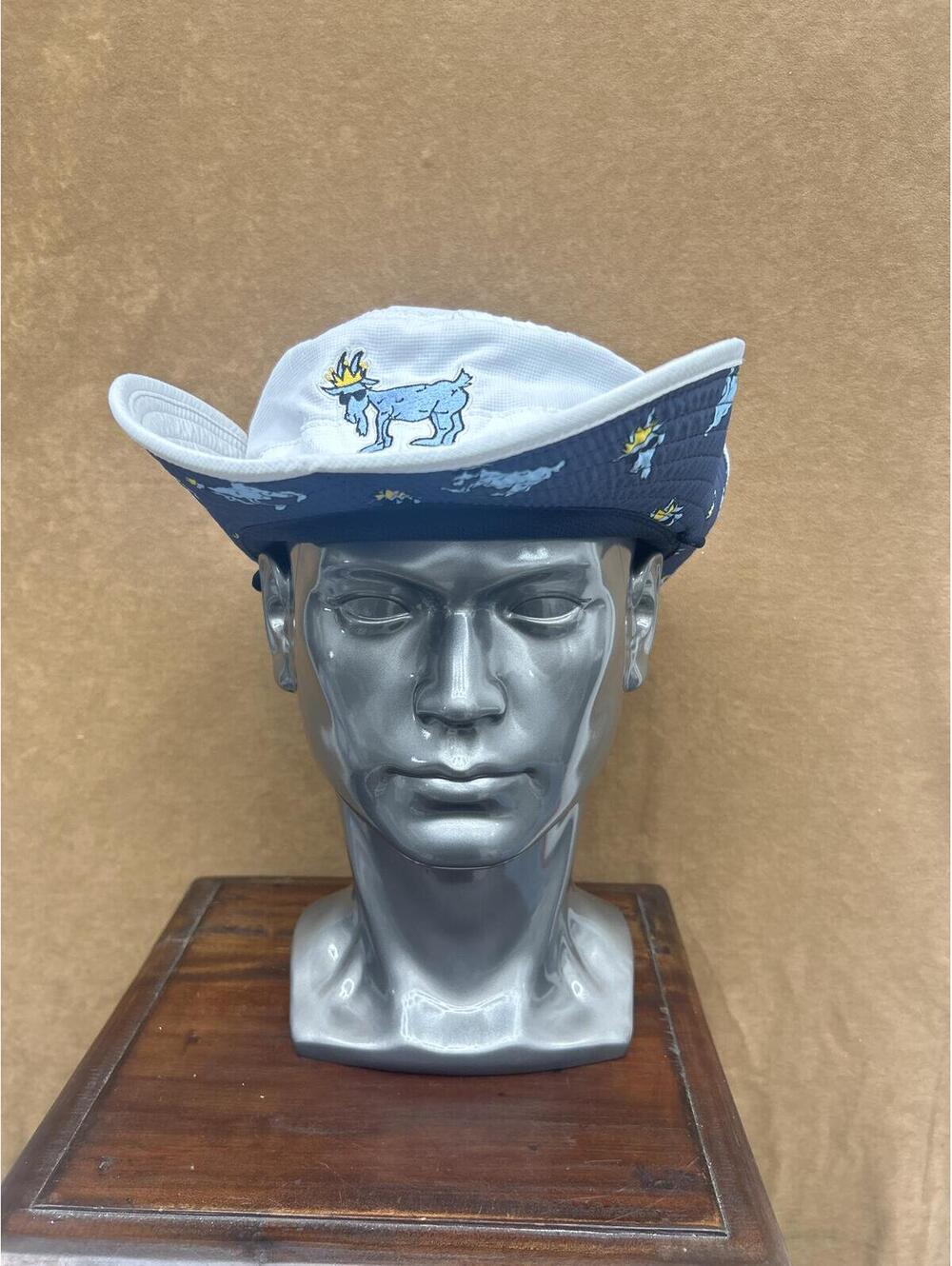 GOAT USA White Bucket Hat with Blue Goat Embroidery